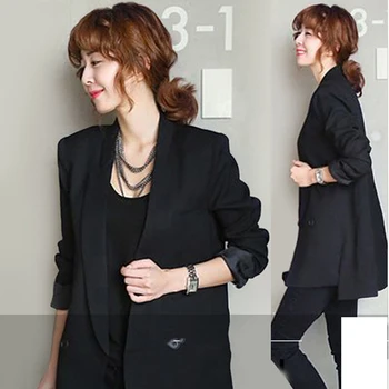 

Fashion Women Black Long Style Blazer Female Notched Collar Asymmetrical Chic Ladies Blazers Fahion Casual OL Work Blazer mujer
