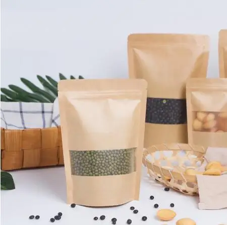 

100pcs Zip Lock Kraft Paper Bag with Frosted Window Tea Packaging Gift Bag Food Stand Up Pouches Zipper Bag