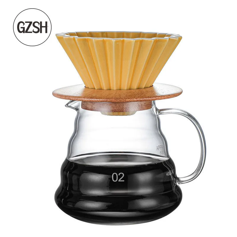 

Ceramics Wooden Brackets Glass Coffee Dripper and Pot Set Japness Style V60 Glass Coffee Filter Reusable Coffee Filters