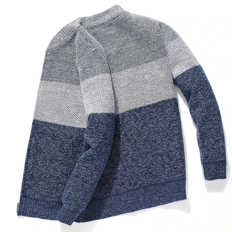 Winter V-neck Cardigan Sweater Homme Warm Striped Polyester Men's Coat Casual Fit Grey Knitted Sweater For Man Tops Cardigan Men Winter V-neck Cardigan Sweater Homme Warm Striped Polyester Men's Coat Casual Fit Grey Knitted Sweater For Man Tops Cardigan Men