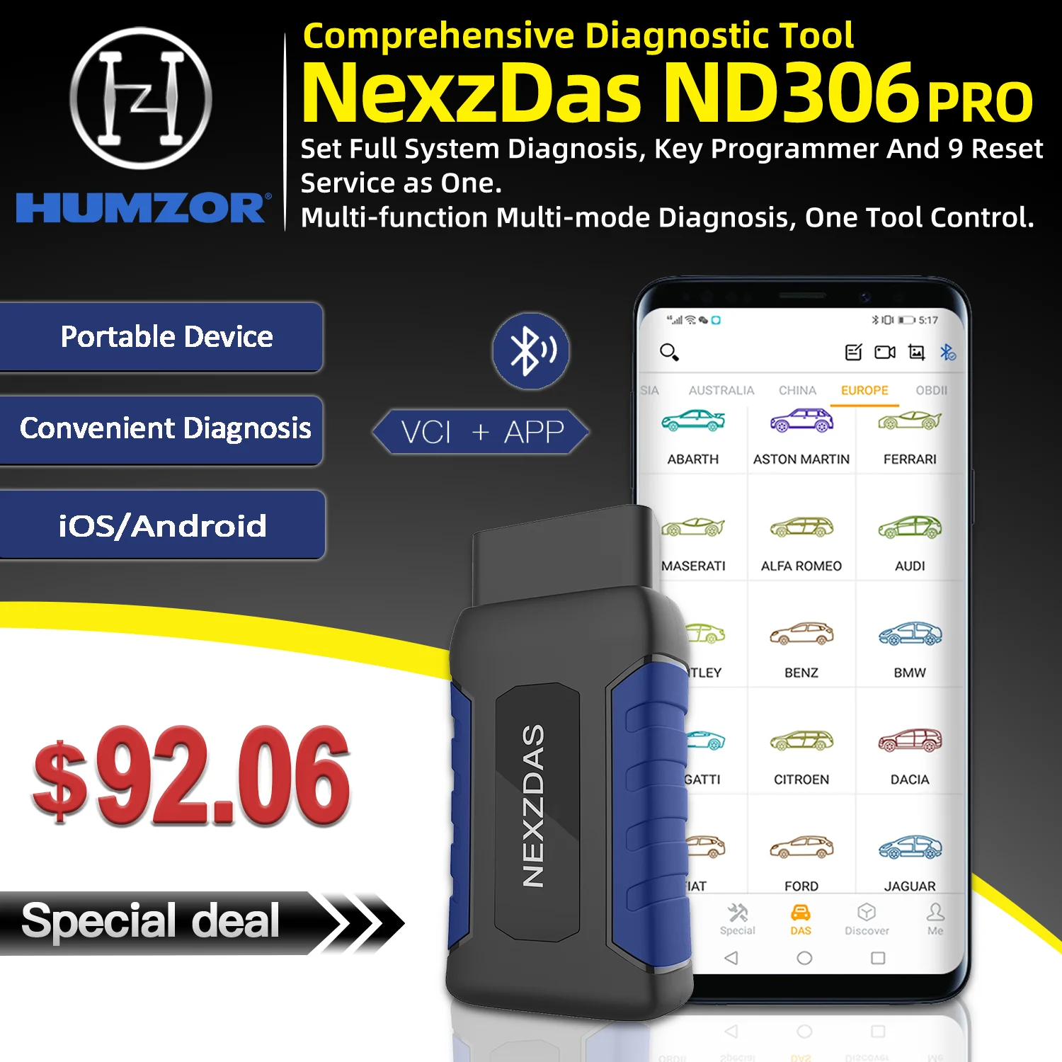 HUMZOR NexzDAS полная система OBD2 сканер Bluetooth 4 2 для Android диагностический инструмент