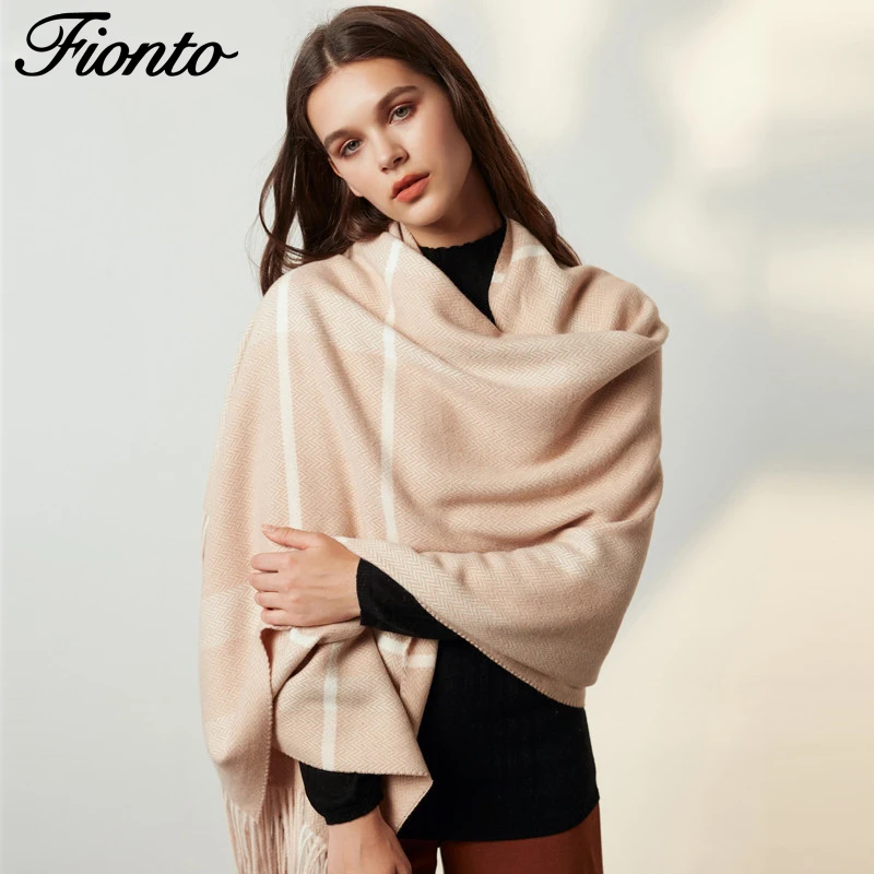 Fionto шерстяной шарф женский зимний Корейский Универсальный утолщенный с узором в елочку длинный Расширенный супер теплый женский шарф