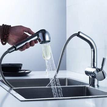 

Pull Out Sink Mixer Tap Chrome Finish 360° Rotat Single Handle Bathroom Kitchen Hot and Cold Water Taps Deck Mounted
