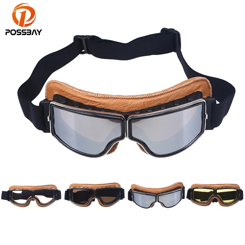 

POSSBAY Vintage Motorcycle Goggles Glasses Motocross Cycling Sport Glasses PU Leather Pilot Cruiser Gafas for Harley