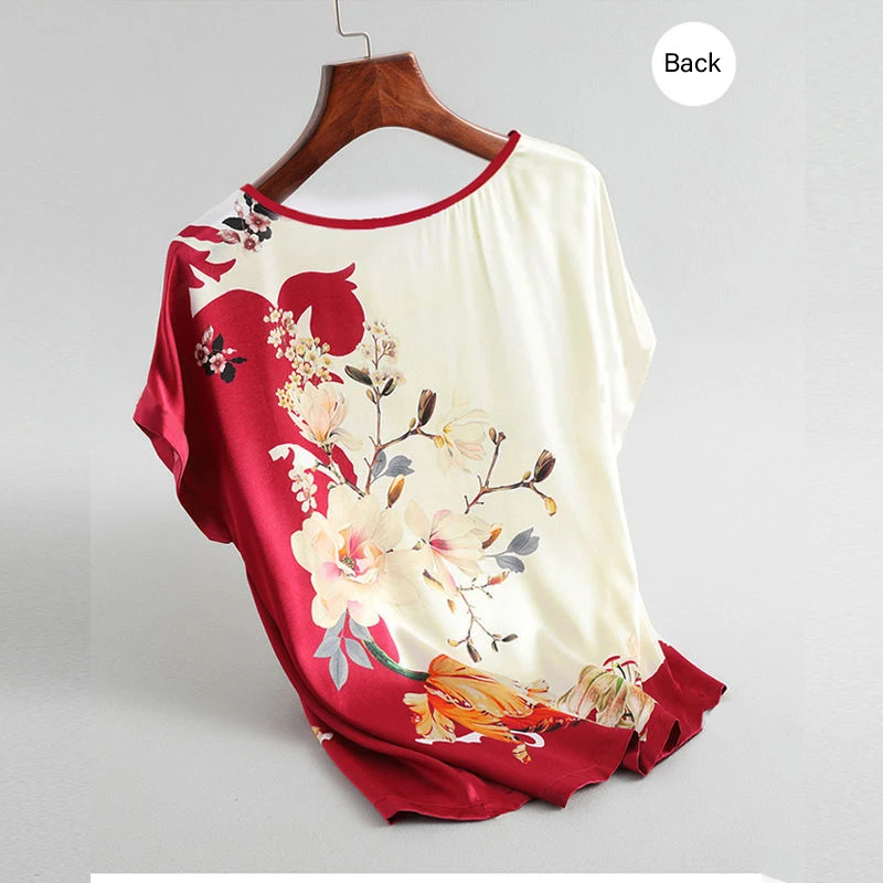 Women Silk Satin Blouses Plus size Batwing sleeve Vintage Print Floral Blouse Ladies Casual Short sleeve Tops Women Silk Satin Blouses Plus size Batwing sleeve Vintage Print Floral Blouse Ladies Casual Short sleeve Tops