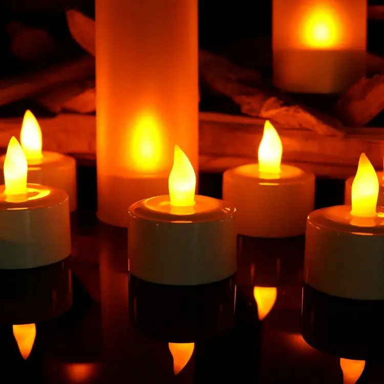 

Set of 6 Rechargeable led candle Flameless TeaLight Electric lamp Waxless Valentine Home Wedding Xmas Table decor-AMBER with CUP