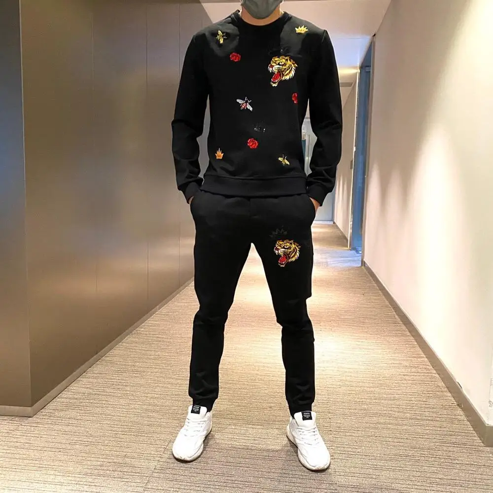 Hoodie Sweatshirt-Sets Tracksuit Trousers Mens High-Quality Brand Casual New 2 Cotton