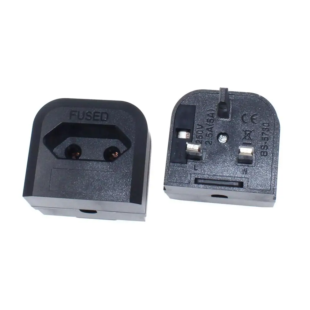 UK Plug Type G Adapter with fuse 13A EU European 2 prong round to UK