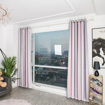 

Blue Gradient Blackout Curtain Stripes Hollow Stars Blackout Curtains Nordic Gradient For Living Room Bedroom Voile Drapes