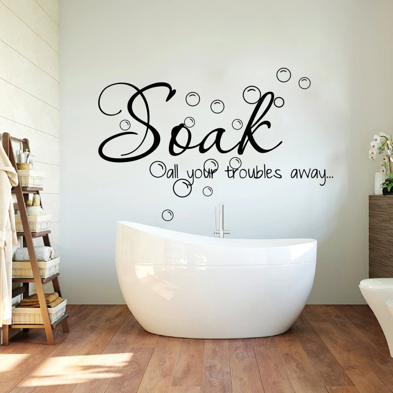 Soak All Your Troubles Away Wall Sticker Bathroom Bath Soak Troubles Inspirational Quote Wall Decal Bathroom Vinyl Decor (3)