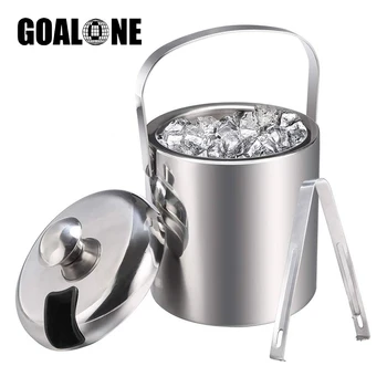 

GOALONE 1.3L Stainless Steel Ice Bucket Portable Double Wall Insulated Bucket with Lid Ice Tong Hotel Champagne Beverage Bucket