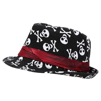 

Toddler Kids Baby Boys Girls Cap Fedora Hat - Black with Skull Pattern