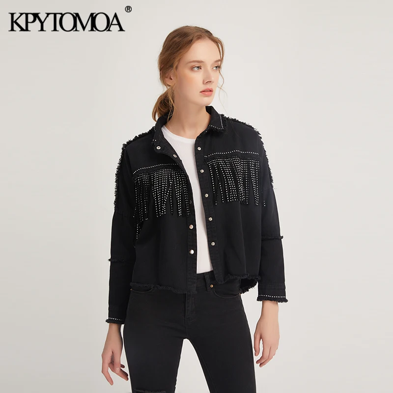 incredible  Vintage Stylish Fringe Beaded Oversized Jacket Coat Women 2020 Fashion Long Sleeve Frayed Trim Ladi