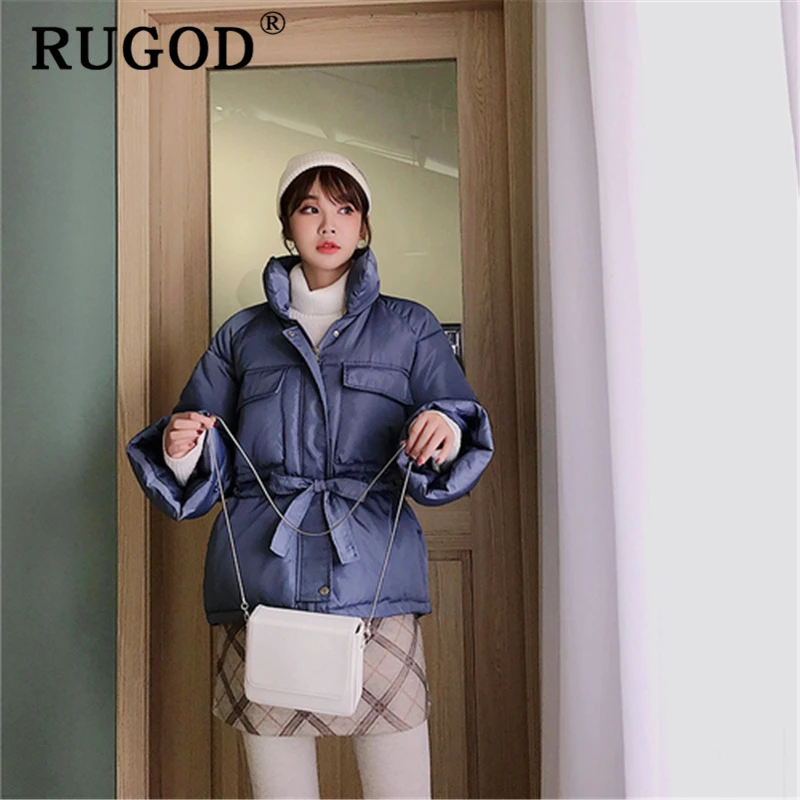 RUGOD/осень-зима, пальто-парка, женские корейские однотонные Плотные хлопковые пуховики и пальто, женская мода, верхняя одежда со шнуровкой