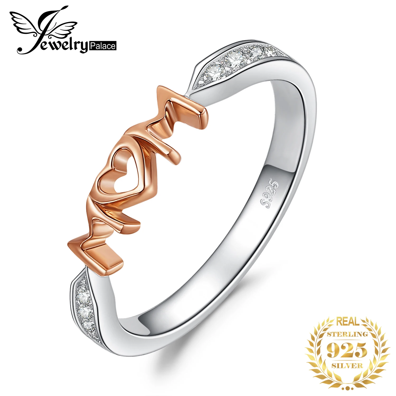

JPalace MOM Family Love Rose Gold Ring 925 Sterling Silver Rings for Women Stackable Ring Band Silver 925 Jewelry Fine Jewelry