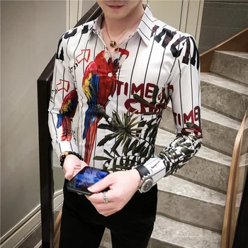 

2020 Spring New Pattern Printing Shirt Baroque Slim Fit Party Club Shirt Men Camisa Homem Male Long Sleeve Shirt Autumn Clothes