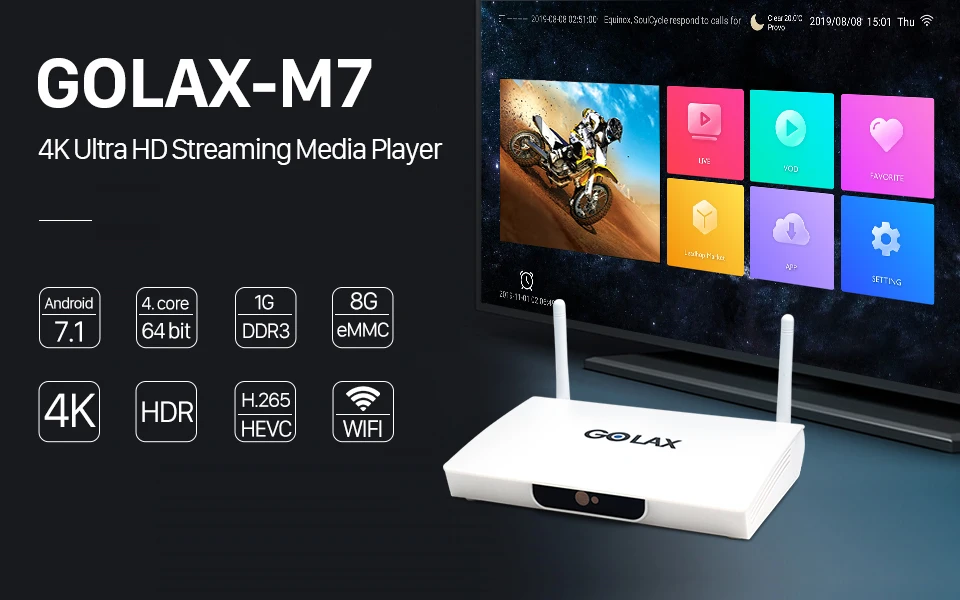 ТВ приёмник Android 7,1 Smart tv Box Golax M7 Amlogic S905W четырехъядерный 1 ГБ 8 ГБ LAN 100 м H.265 медиаплеер 4K 2,4 ГГц Wifi ТВ приставка