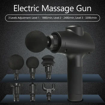 

Deep Muscle Massage Gun 3 Gears Tissue Massager Pain Relief Exercising Therapy Body Relax Slimming Shaping 6 Heads With Bag