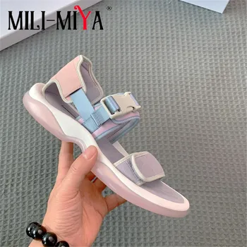 

MILI-MIYA Casual Women Sandals Classic Design Flat Heels Cover Heels Buckle Strap Round Toe Summer Shoes Plus Size 34-42