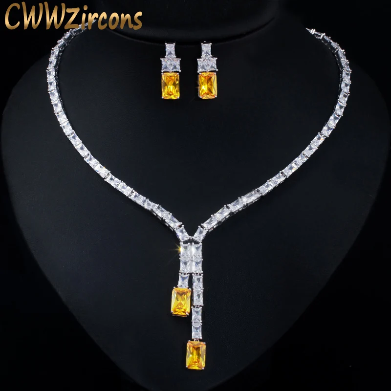 Ceny Olśniewający CWWZircons afryki Cubic cyrkon ślubne damskie naszyjnik zestaw biżuterii dla nowożeńców Party kostium biżuteria akcesoria T374