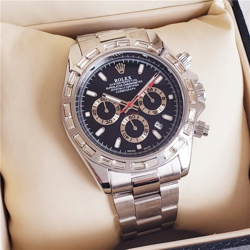

Rolex- Men's quartz watch Top brand luxury stainless steel contracted men's fashion timing men's sports watch26