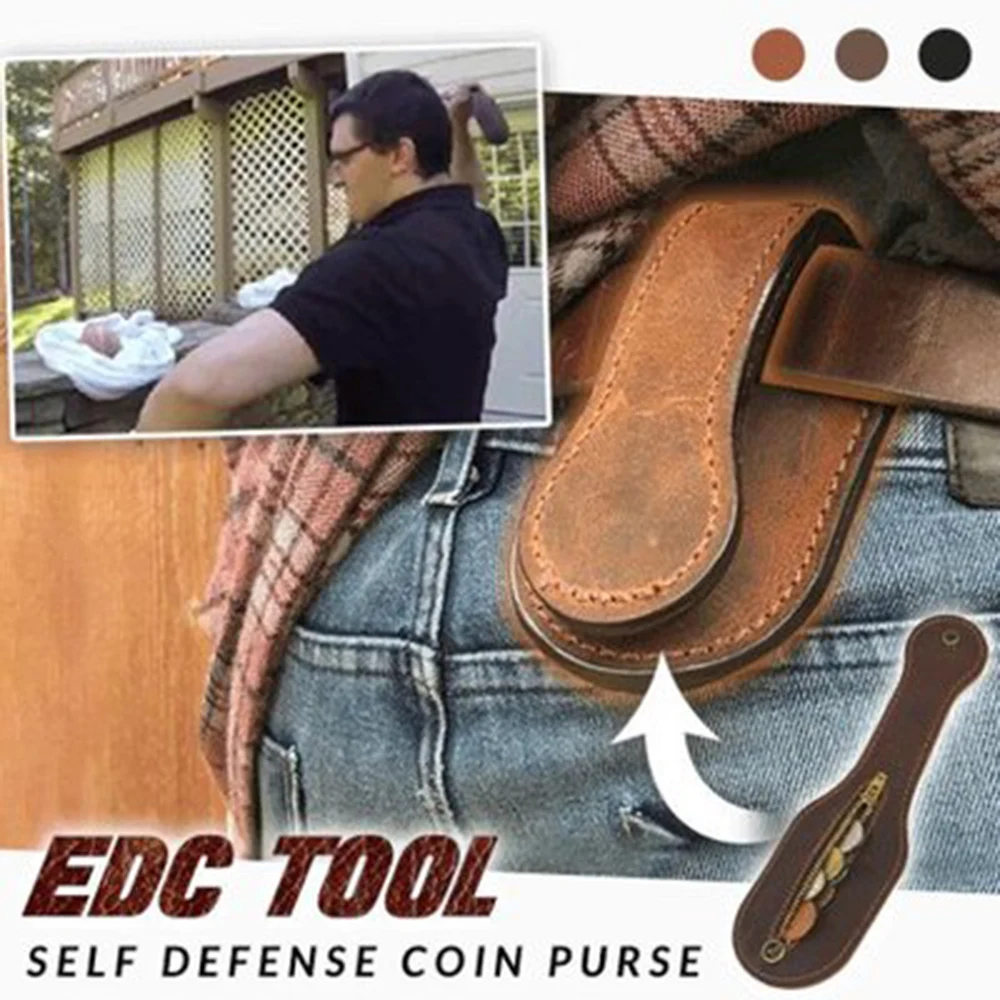 Men Leather Coin Purse Outdoor Utility Self-Defense Multi-Tool Wallet Women