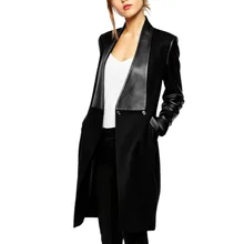 Jacket Outerwear Women Wool-Coat Mid-Long Blends Female Autumn Winter Fashion Patchwork Slim Knitted Coat