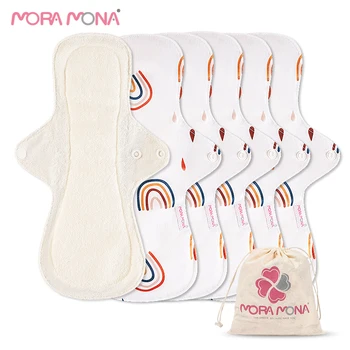 

Mora Mona Printed series on white background Cloth Menstrual Pad Mama Sanitary pad Reusable Soft Washable sanitary napkin 5pcs