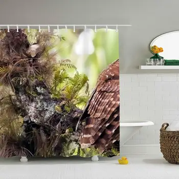 

Owl Shower Curtain with Hooks, Mildew Resistant Bath Curtains for Bathroom