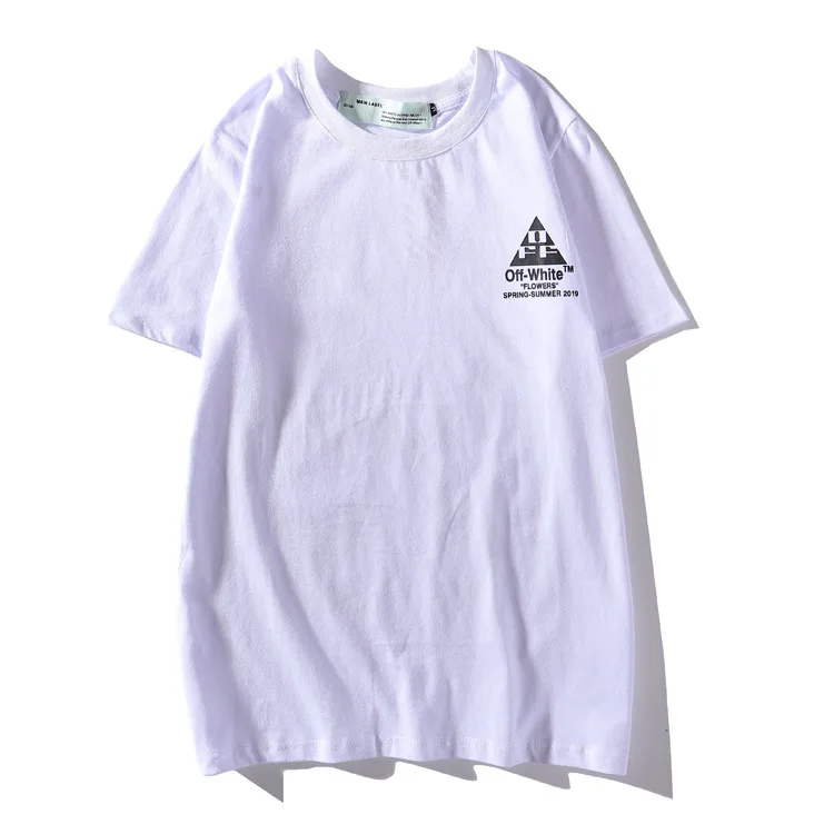 OFF-WHITE OW Цветочная полосатая футболка с короткими рукавами белая хлопковая парная свободная Мужская футболка с буквенным принтом - Цвет: Белый
