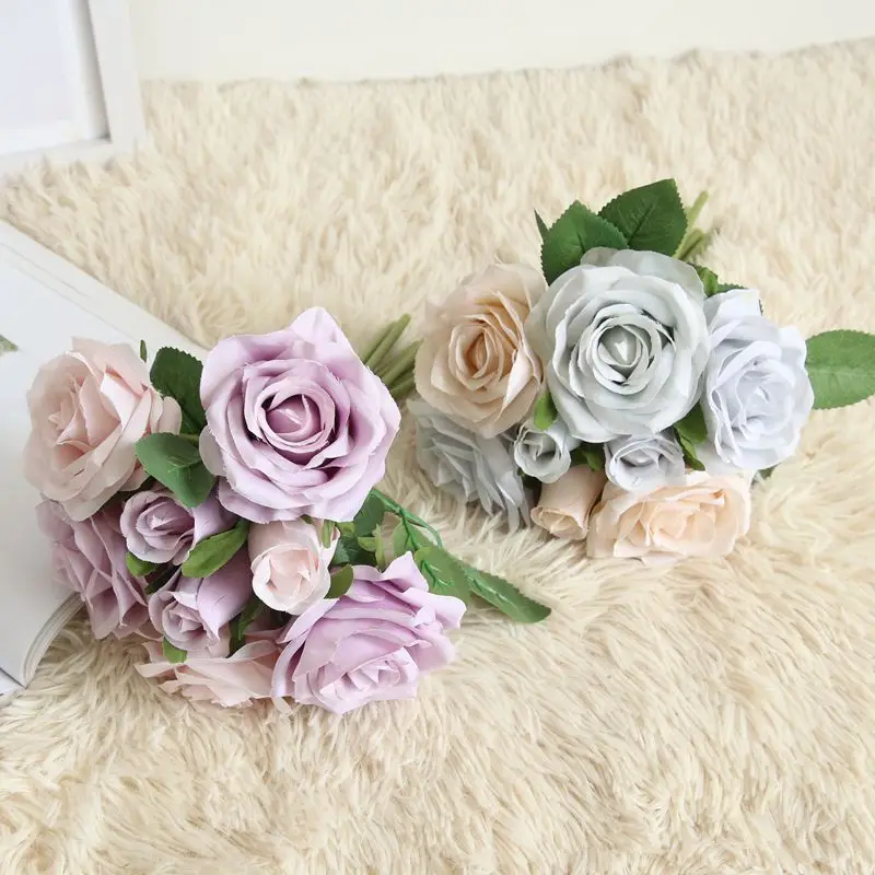 Artificial Flowers Rose Bouquet 8 Heads  Silk Artificial Flowers Bouquet  Fake Flowers Flowers Wedding Stage Backdrop Decoration