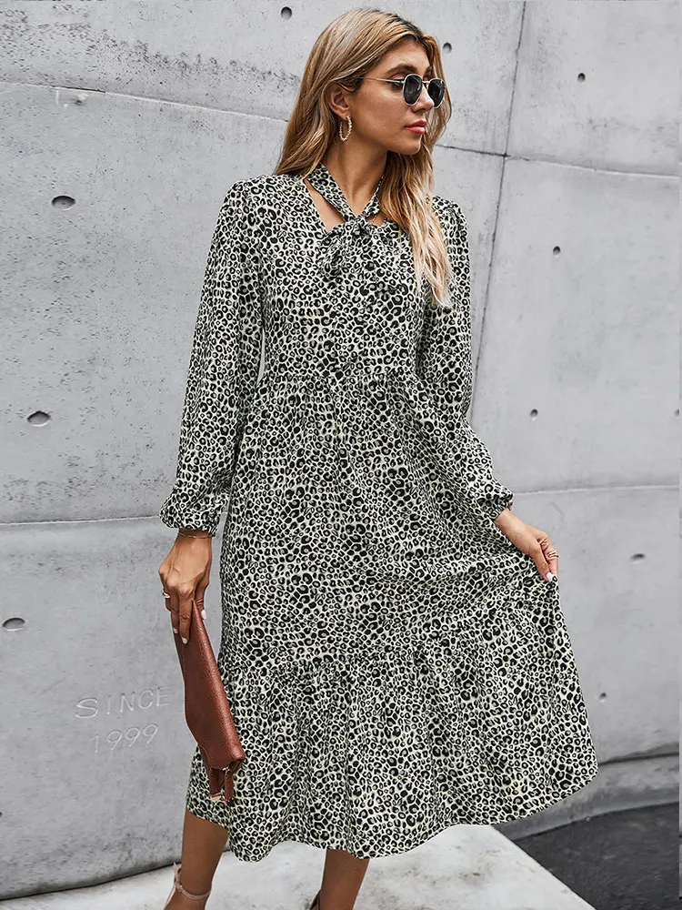 

2020 New Floral Printed Chiffon Dresses Women's Long Sleeve Dress Women Fall High Waist French Slim Vintage Long Dress Lady