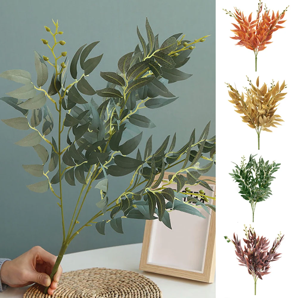 

Simulation Willow Leaves Bouquet Fake Plants Home Party Office Garden Wedding Artificial Plants Foliage Ornament Fake Flower