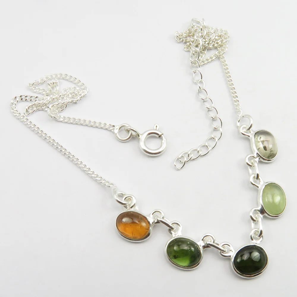 

Real Tourmaline Chain Necklace 45 cm Silver Handmade Gift