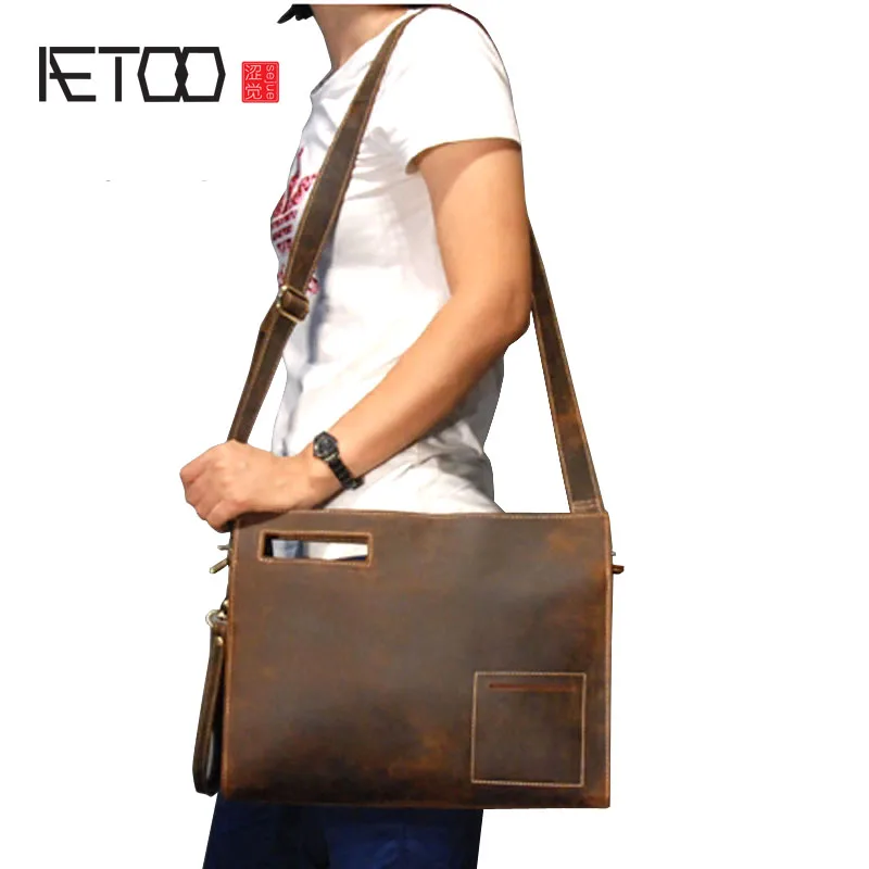 

BJYL Functional imported first layer of leather men hand Messenger bag leather with retro men bag