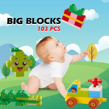 

BULU&SARA 103 Pcs Building Big Size Blocks Sets Animals DIY Creative Bricks Compatible inglys Bricks Bulk Block for Child