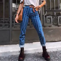 Новые модные эластичные облегающие Женские повседневные джинсы с карманами и пуговицами; брюки-броги со средним хвостом; Muji z0820