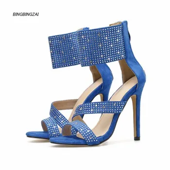 

BBZAI New pattern Superior quality Crystal Metal decoration ladies shoes 11CM Thin Heels Sexy Nightclub Sandals 5-10 11