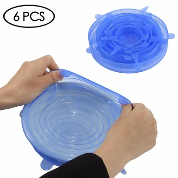 

6PCs Reusable Various Sizes Silicone Lids Food Wrap Bowl Pot Cover Cup Lid Stretch and Fresh Food Seel Wraps Sealer Kitchen Home