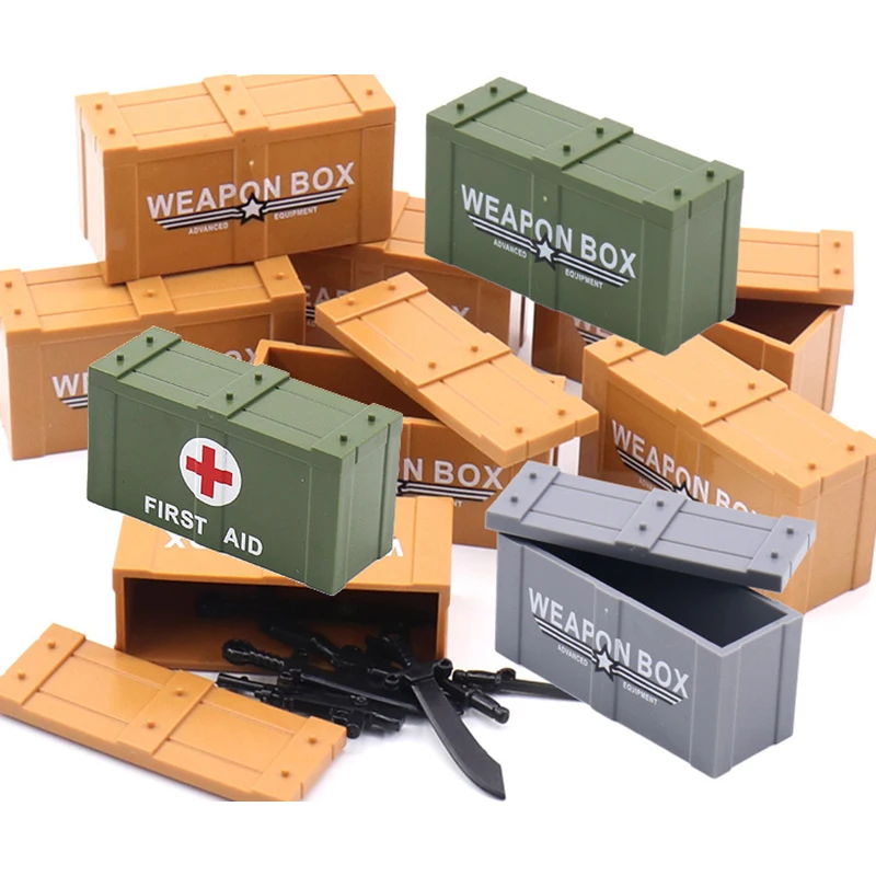 

Kids Small Particles Building Block Bricks Military Weapon Box First Aid Box Puzzle Assembled Building Blocks Toy for Children