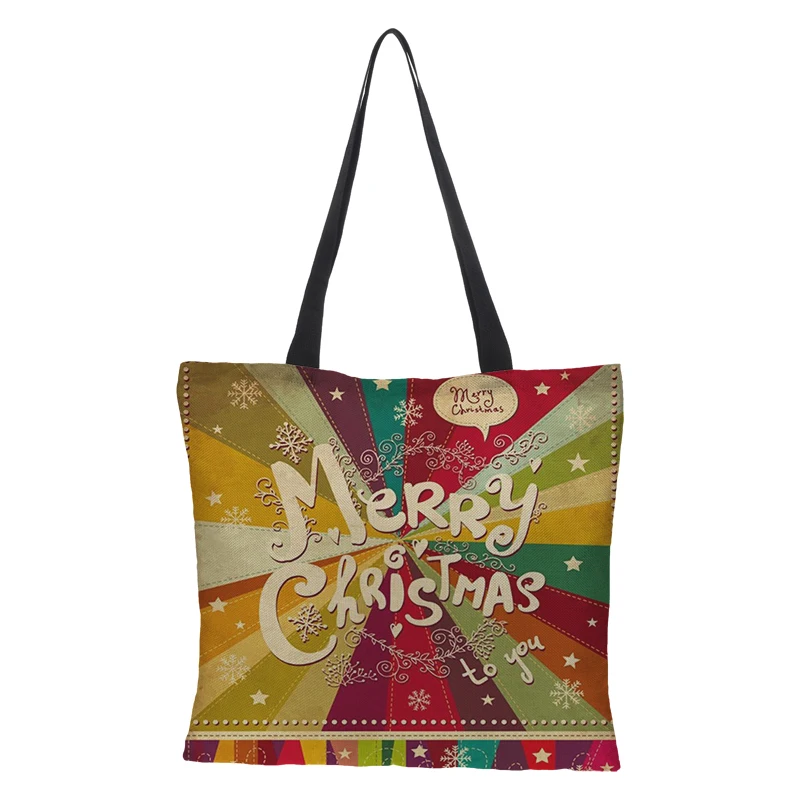 01 Краудейл Рождественский подарок сумка Merry Christmas печать Bage Забавный пакет женский холст большой емкости винтажные Наплечные сумки - Цвет: 01