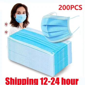 

200 Pcs Face Mask Anti-pollution Disposable Facial Mask 3 Layers Non-woven Filter Personal Mouth Face Masks Earmuff