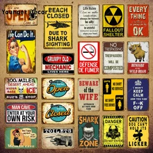 Открытые закрытые винтажные металлические знаки Акулья зона художественный плакат для гаража паба деревенская настенная доска бар-закусочная домашний декор унитазы тарелка YI-158