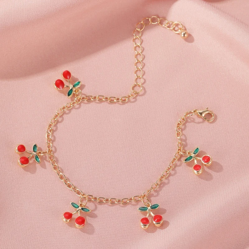 

Women Fashion Sweet Crystal Fruit Bracelets Anklet for women Simple Trendy Fashion Party Gold Chain Bracelet Jewelry Gifts