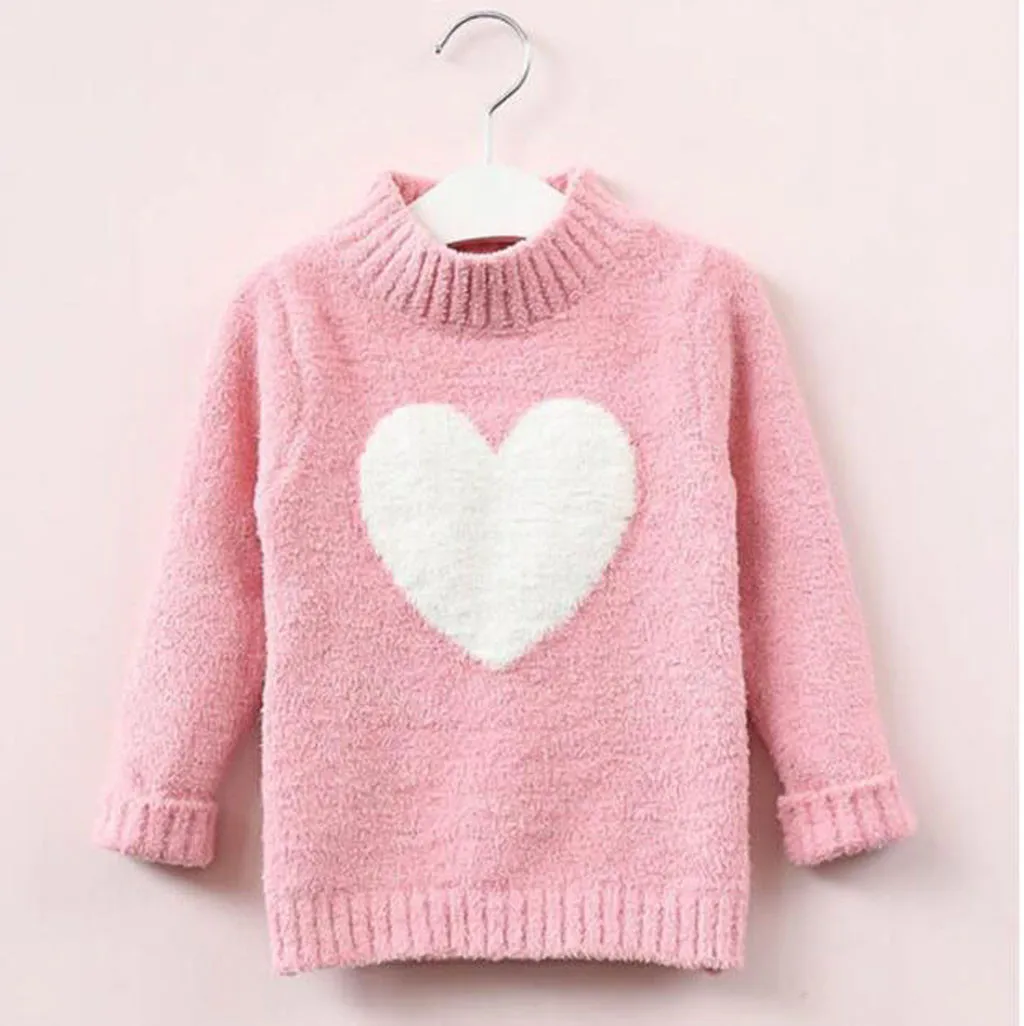 Детский свитер; вязаные топы с сердечками; одежда для маленьких девочек; свитер с длинными рукавами; вязаные топы с сердечками; свитер