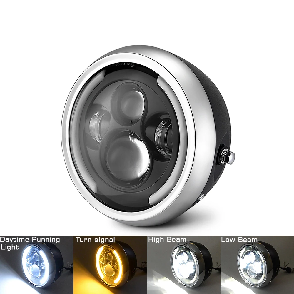 Farol da Motocicleta Drl com Anel de Anjo para Harley Jaer Redondo & lo Lâmpada Sportster Cafe Racer Bobber 7.5 Led oi 2 Computers & Electronics