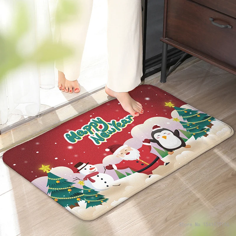 

Christmas Soft Flannel Carpets for Living Room, 3D Santa Claus Print, Kitchen Anti-slip Mats, Creative Carpet, Home Decor