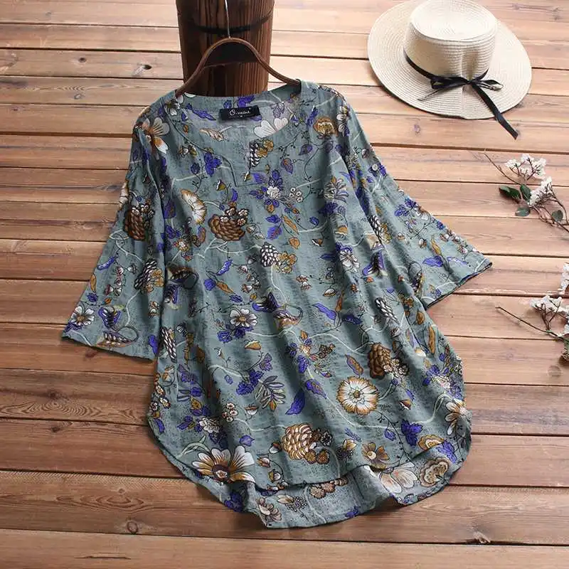 

ZANZEA Summer Vintage Floral Printed Blouse Women Shirt Tops Casual Short Sleeve Loose Blusas Femme Robe Tunic Top Baggy Chemise
