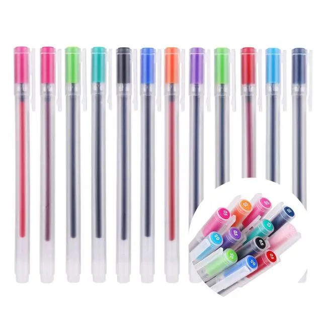 12 Pcs/lot 0.5mm Gel Pen Set Colorfule Cute Ink Maker Pen School Office things Supply 12 Colours muji gel pens Material Escolar