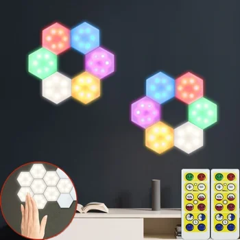 

2PCS RGB Quantum Touch Sensor Night Light Hexagonal Module LED Lamp with Remote Control Home Decorative Wall Light